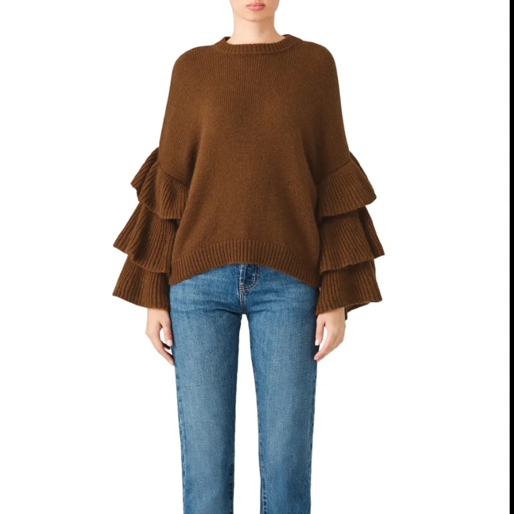 JOA Womens Ruffle Sleeve Sweater